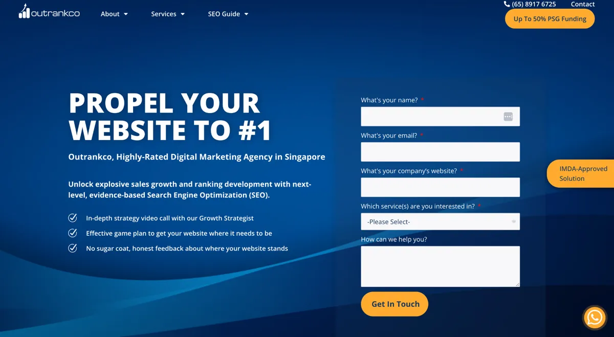 Outrankco website homepage